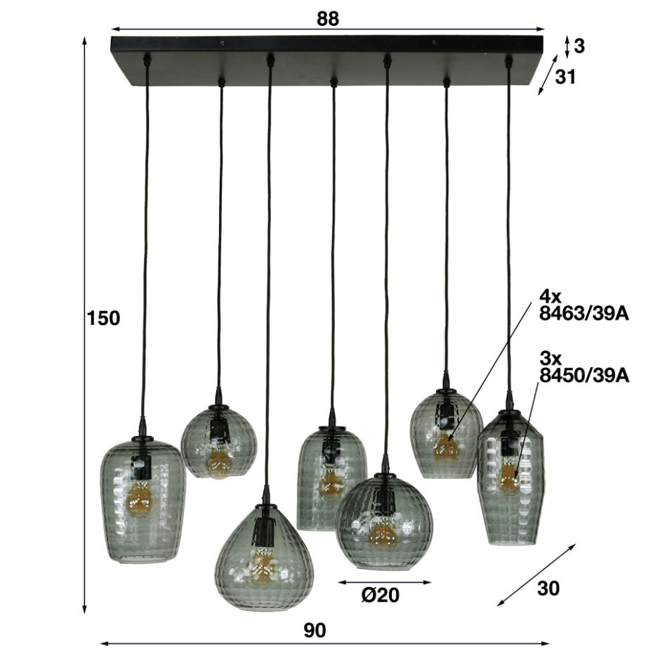 Suspension vintage 7 lampes NOVA