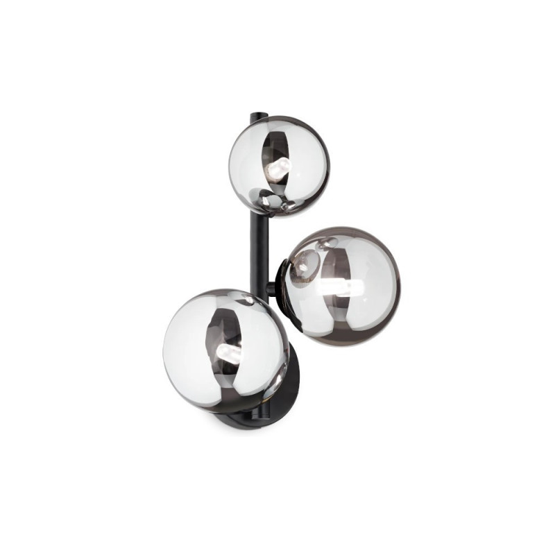 Applique noire 3 globes verre fumé Perlage