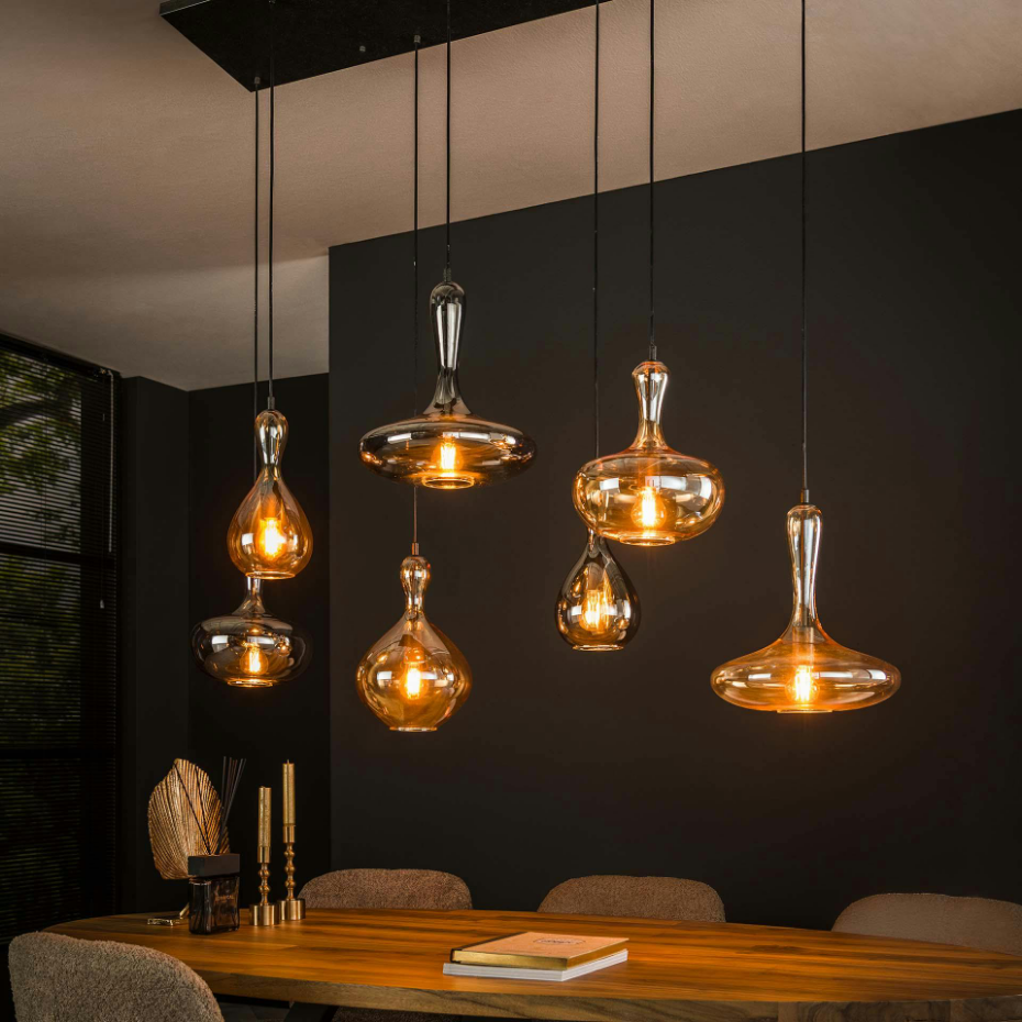 Suspension multiple en verre teinté 7 lampes NOVA