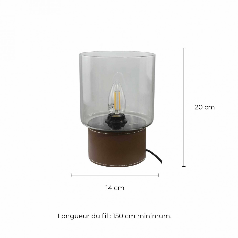 Lampe à poser aspect cuir et verre, ACOREL