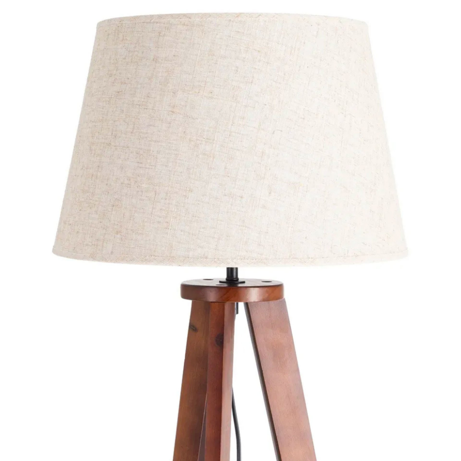 Lampadaire bois et abat-jour beige avec étagère 50x50x151cm