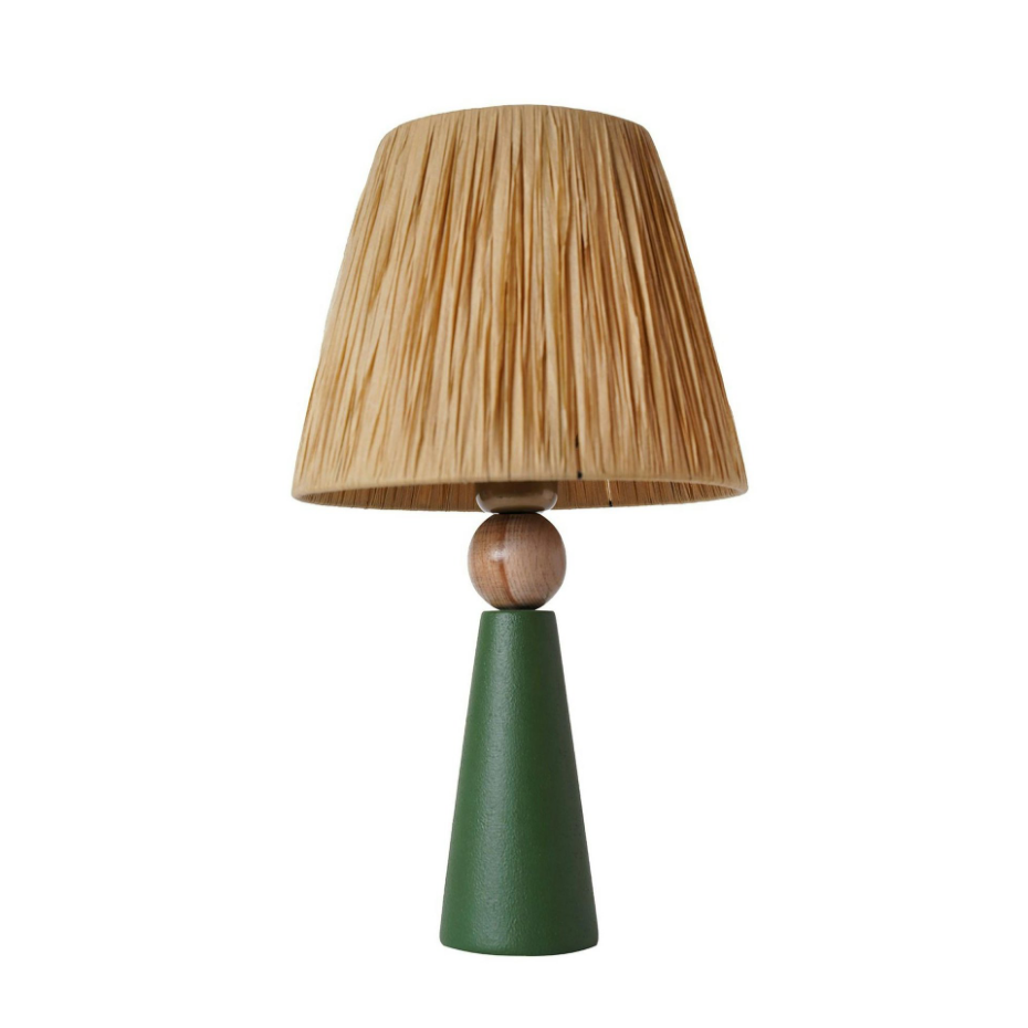 Lampe à poser rustique verte, abat-jour tissu plissé KARS