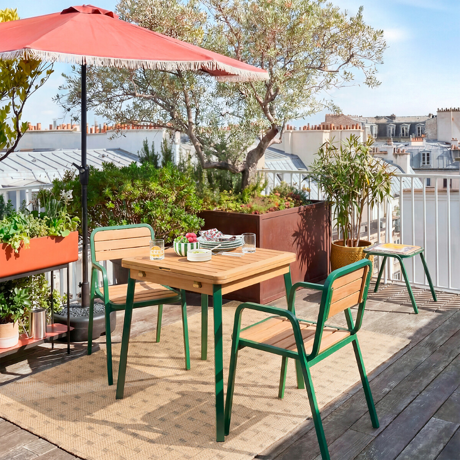 Lot 2 fauteuils de jardin métal acier acacia, Jaja