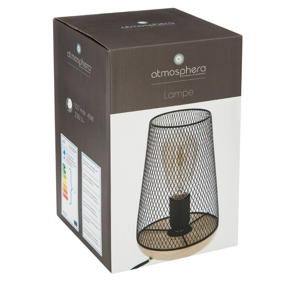 Lampe abat jour maille fer et bois industriel ZELY