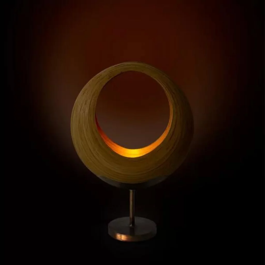 Lampe de table ronde design en bambou et bronze PAOLA