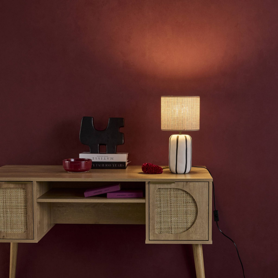 Lampe de table intérieur céramique abat-jour effet rotin H 44cm AURORE