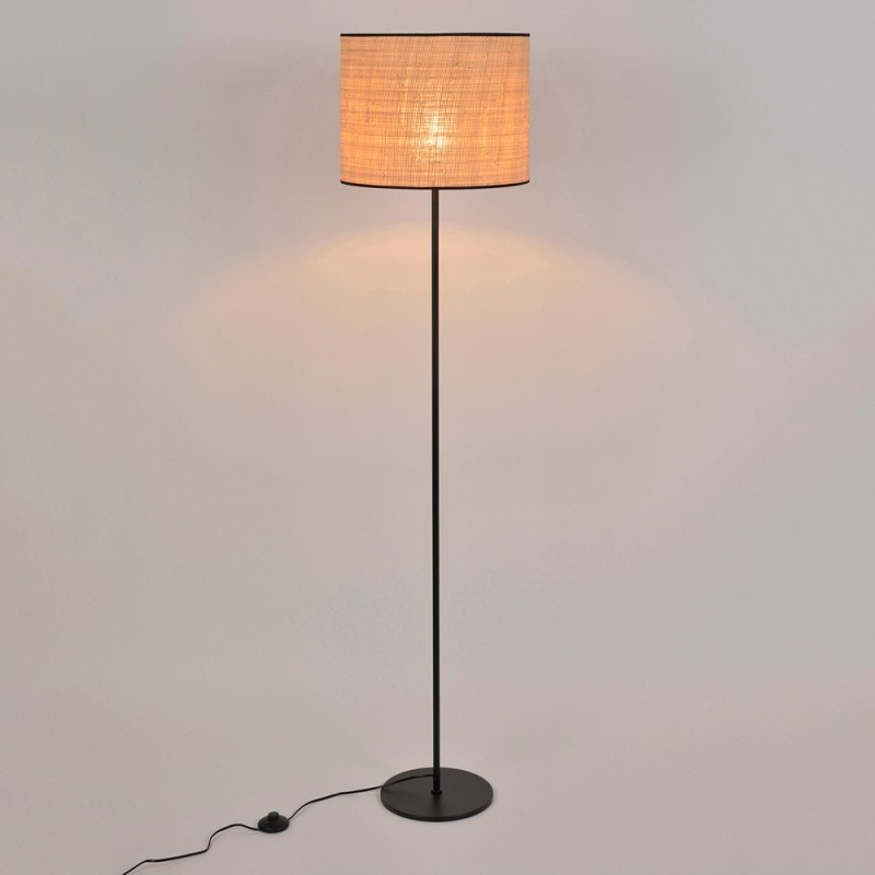 Lampadaire Raphia Et Metal Noir Pauline