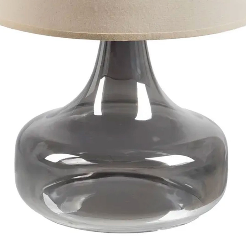 Lampe à poser pied en verre gris et abat jour beige 33x33x46cm