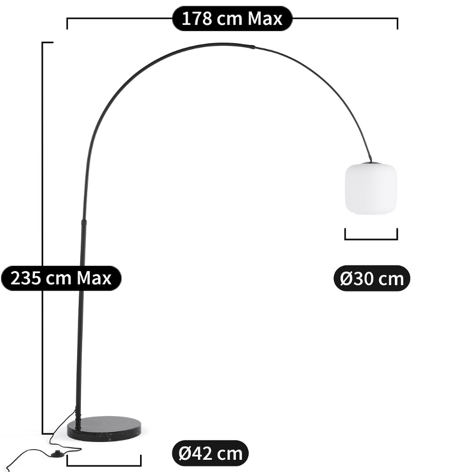 Lampadaire arc, opaline et marbre, Elita