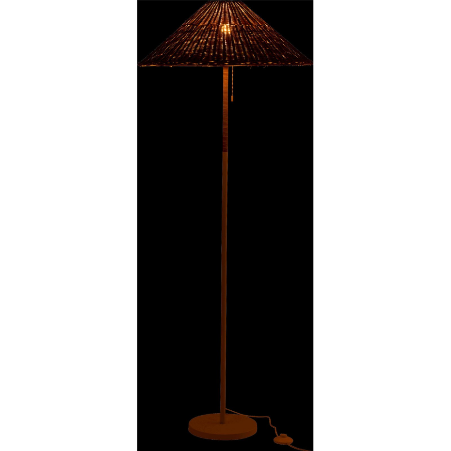Lampadaire rond en métal et rotin