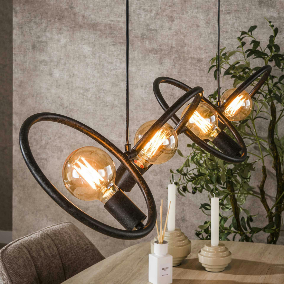 Suspension de table noire 4 anneaux métal pivotants TRIBECA
