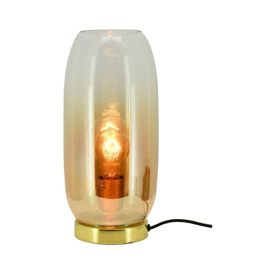 Lampe à poser en verre ambré et métal doré