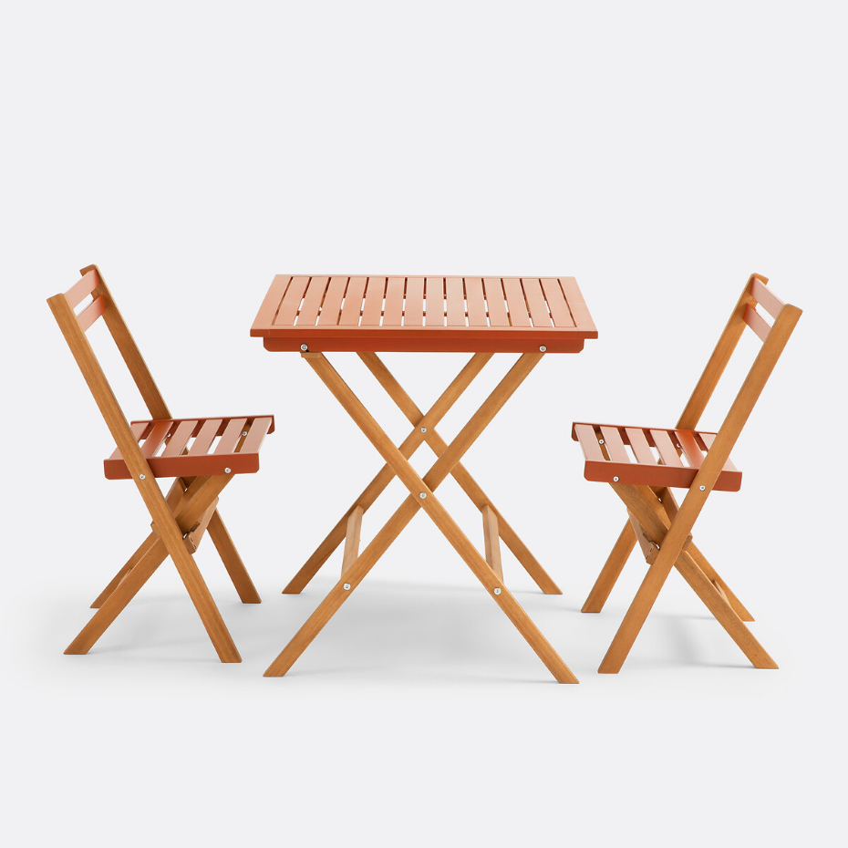 Ensemble de jardin pliable, 3 pièces, en acacia, DUDENA