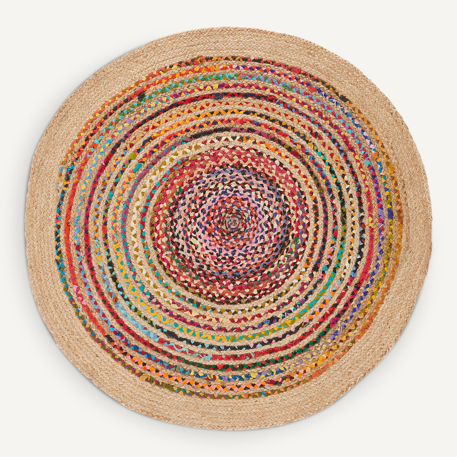 Tapis jute et coton recyclé Ø120 cm, Jaco