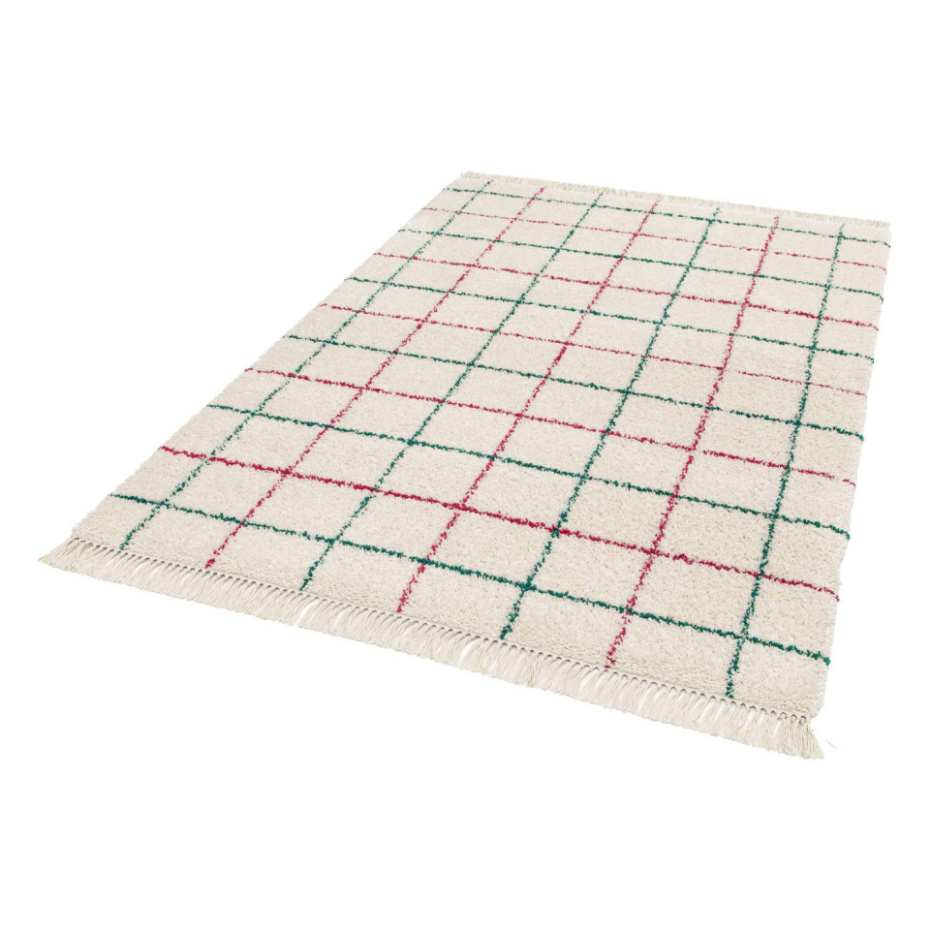 Tapis intérieur shaggy motif quadrillage multicolore avec franges EDWARD