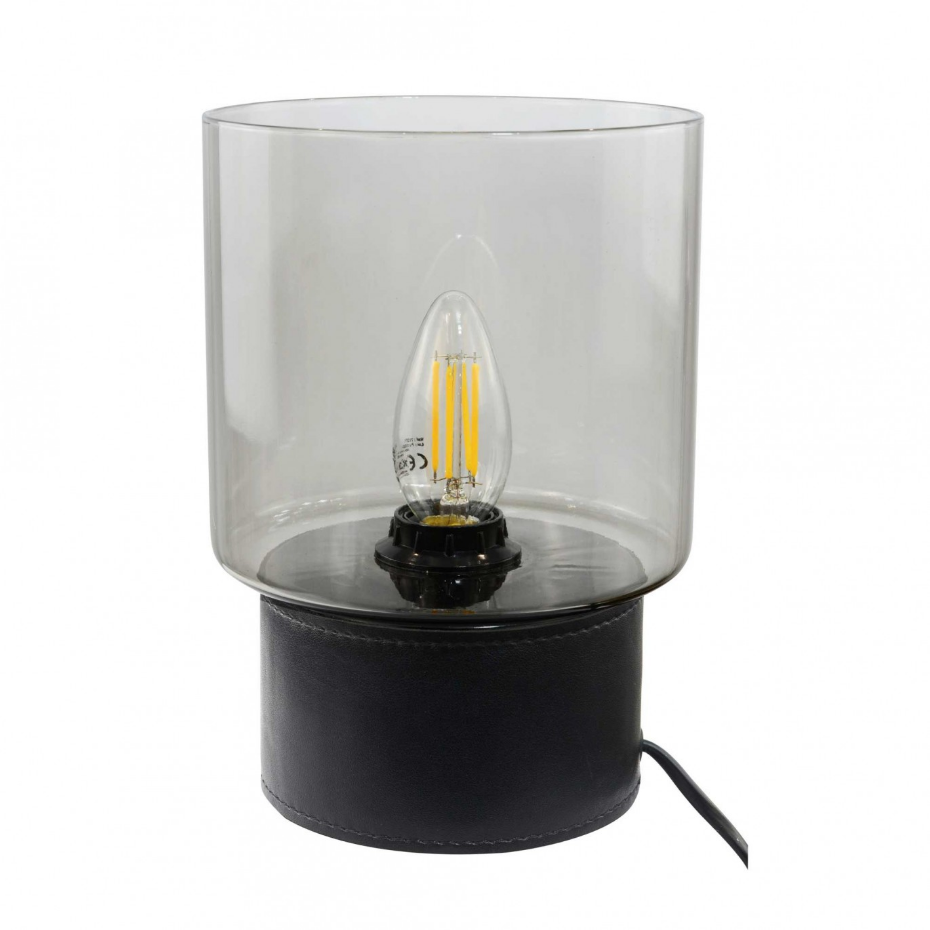 Lampe à poser aspect cuir et verre, ACOREL