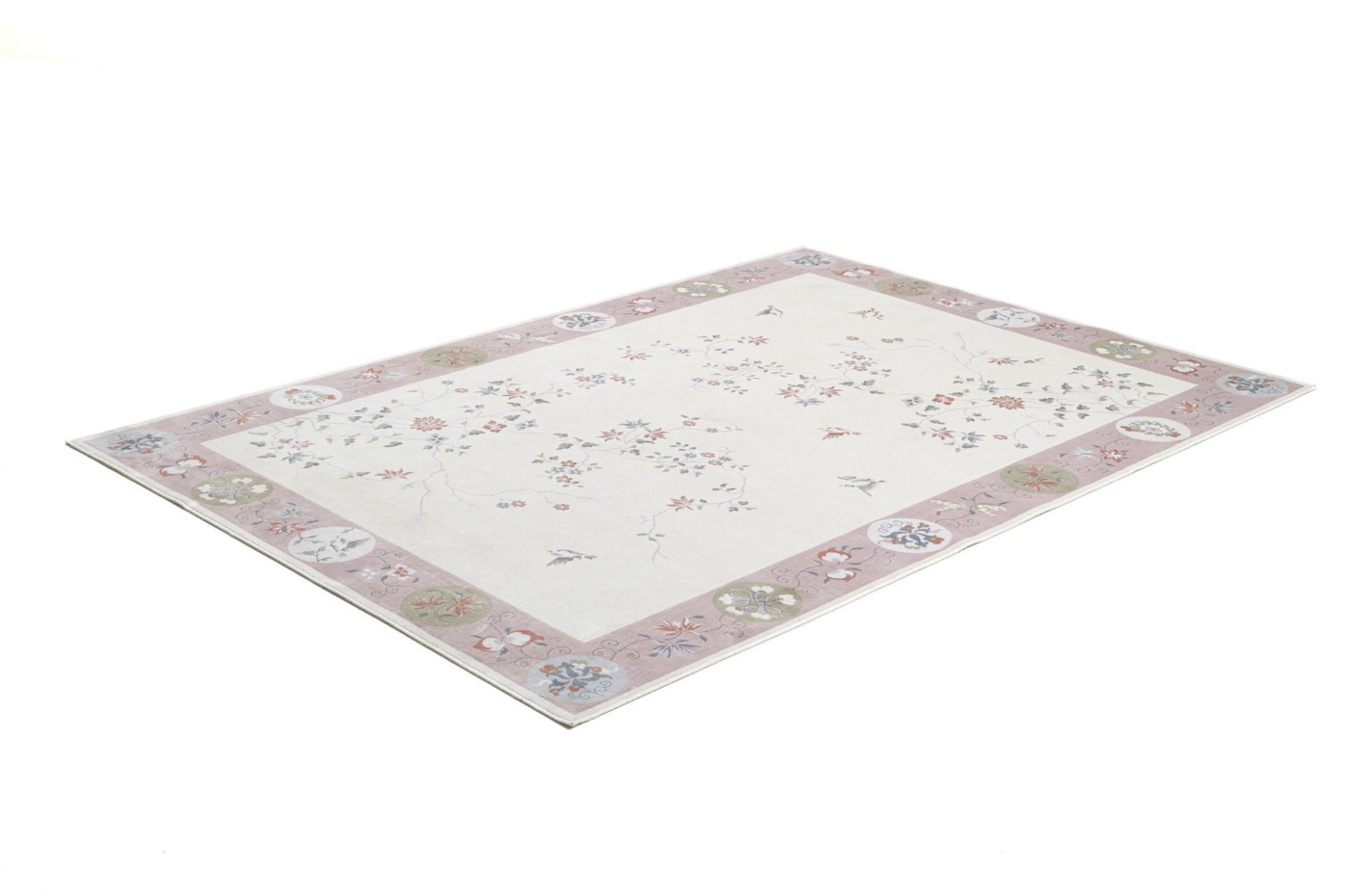 Tapis tissé avec bordure et motif floral avec effet brillant - Cherina