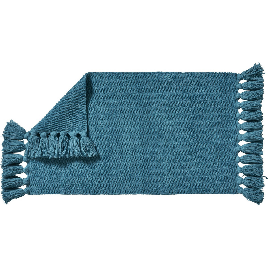 Tapis de bain déco uni à pompons en coton chenille BOLERO