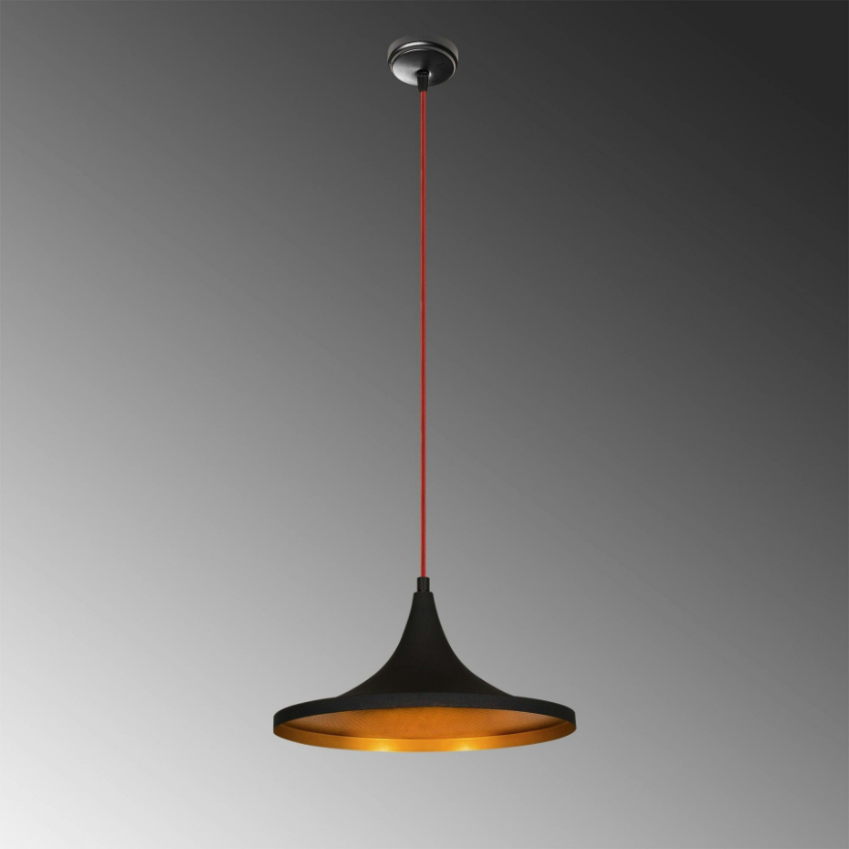 Suspension moderne noire mate câble rouge, forme évasée SILE