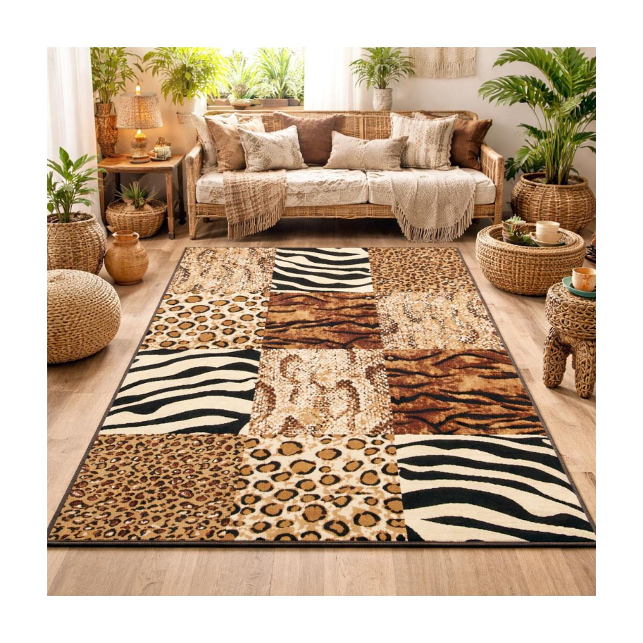 Tapis salon et chambre tissé motif animaux LYN1 SAVANA