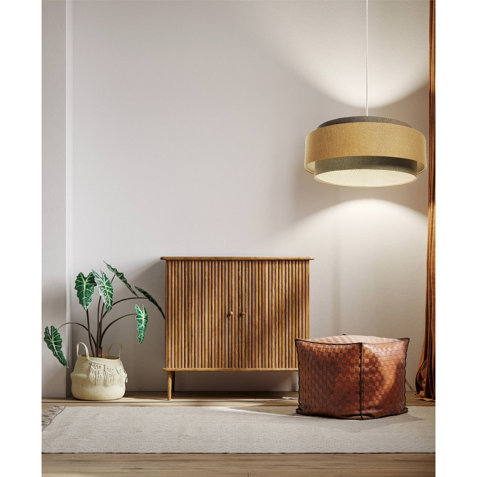 Suspension en tissu et rotin ronde Boho Elegant