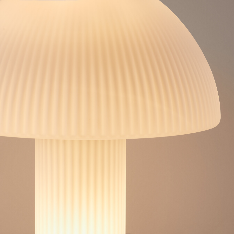 Lampe champignon, verre opalin strié H29cm Loulou