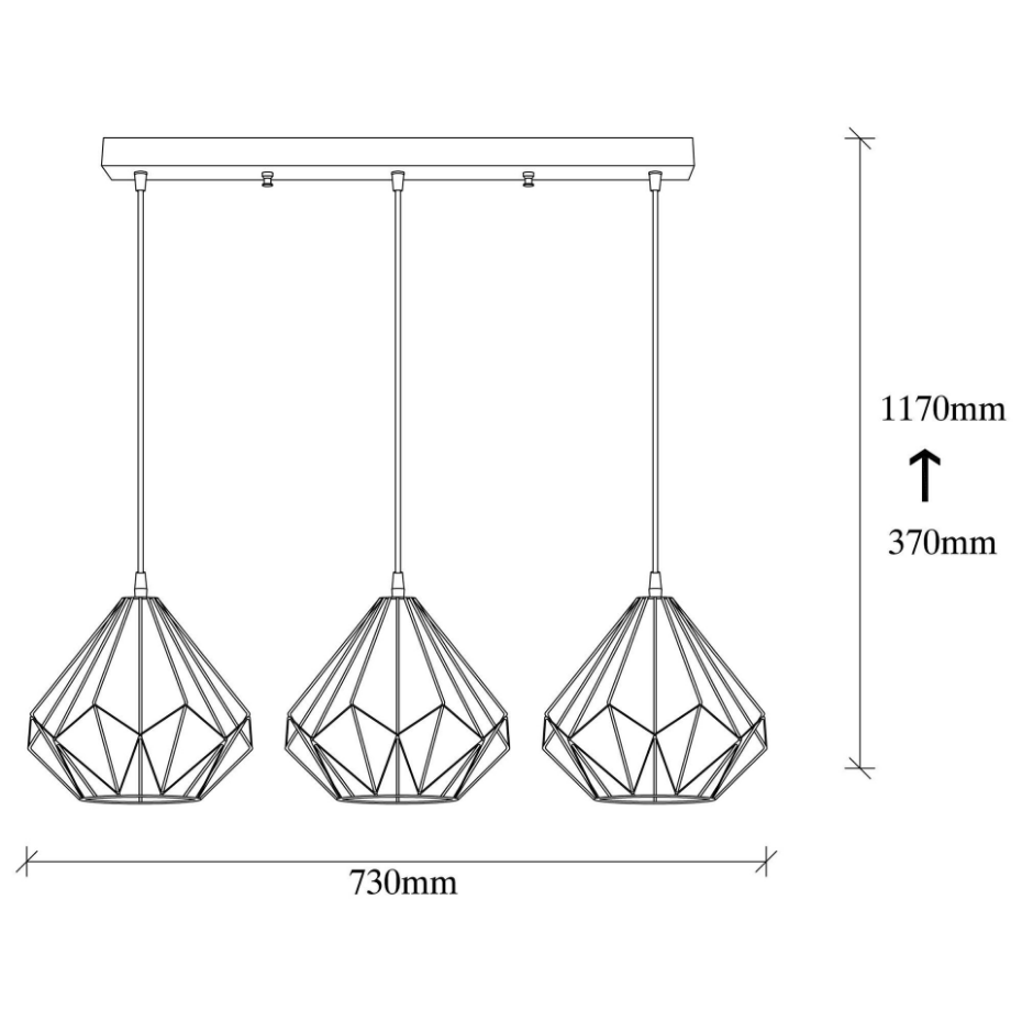Suspension de table noire design diamant 3 abat-jour ERZIN