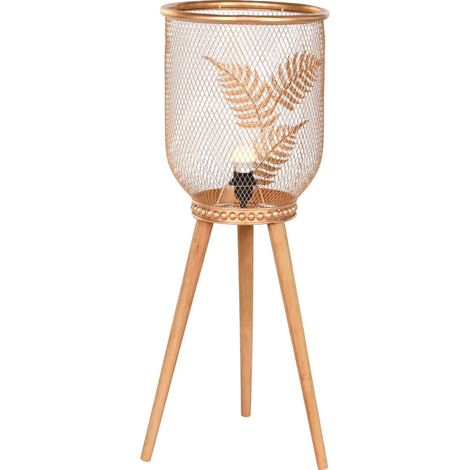 Lampe de table en métal et bois motif feuille ronde Tropical