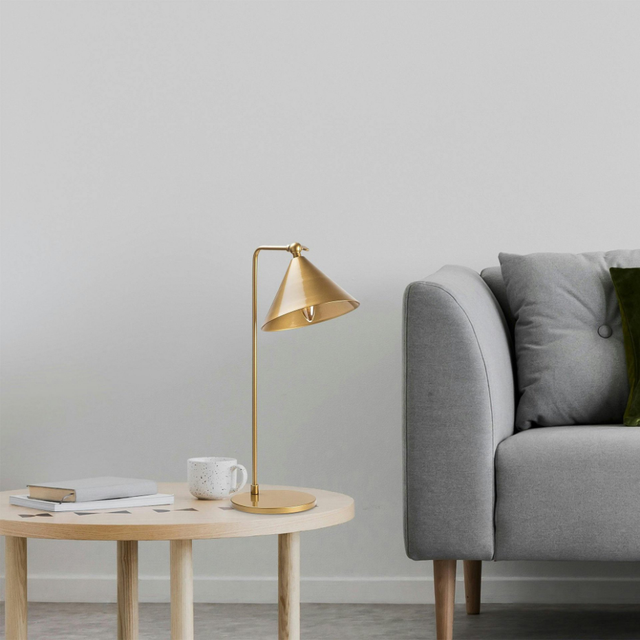 Lampe de table moderne dorée, abat-jour conique SILE