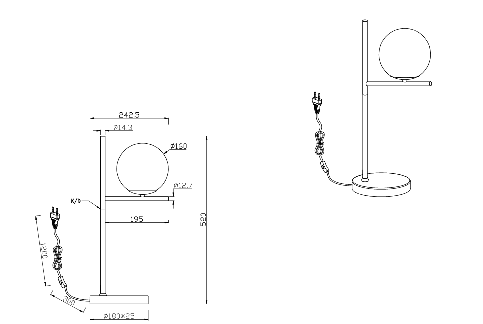 Lampe design en métal classique, PURE