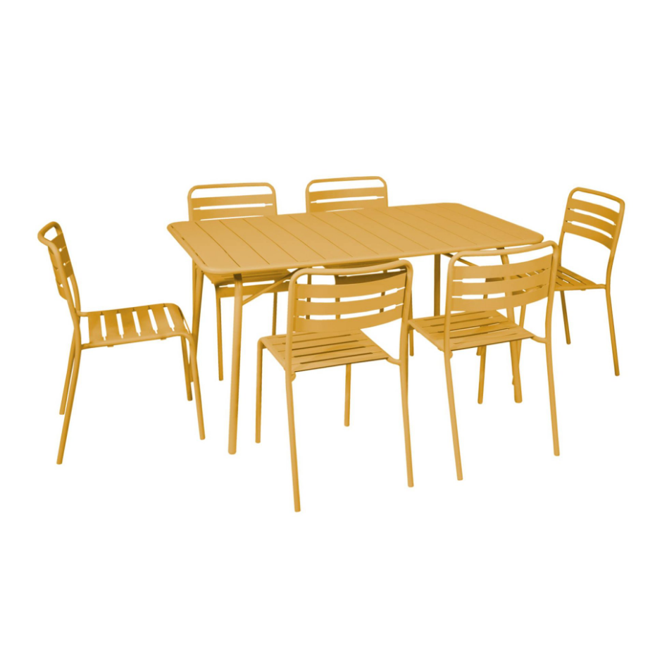 Table de jardin pliante métal + 6 assises AMÉLIA