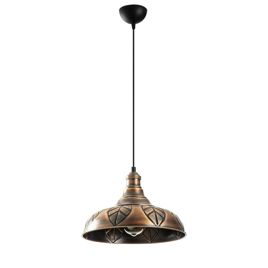 Suspension rustique en métal cuivré décor feuille SILE