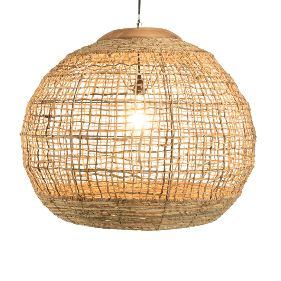 Suspension boule 83x83cm en abaca couleur naturelle et teck FOLELLI