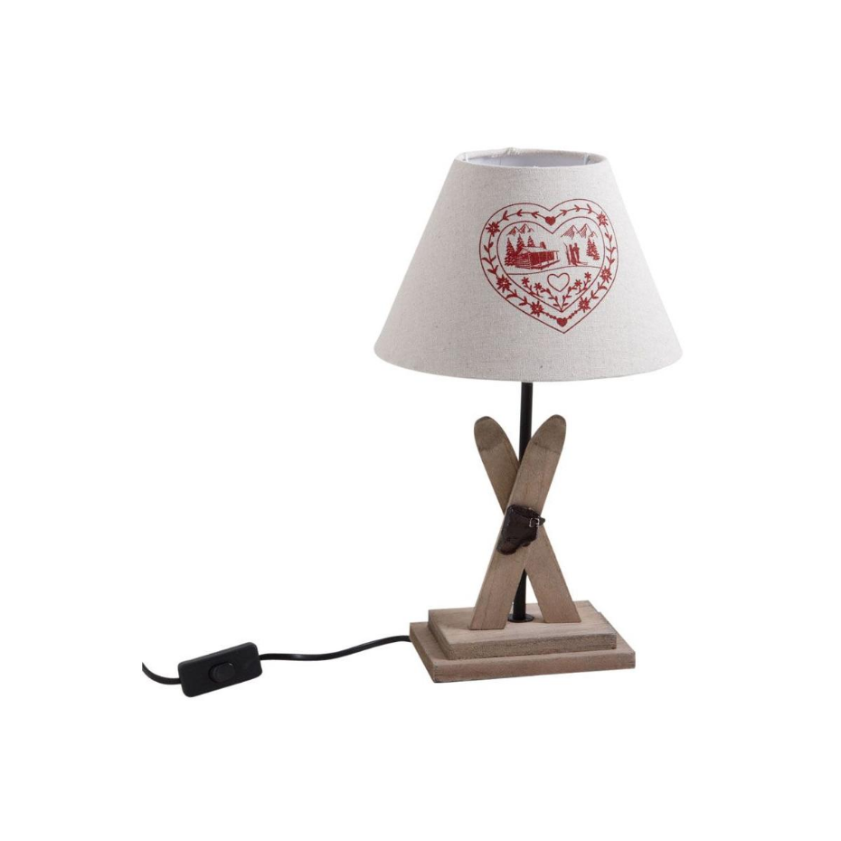 Lampe avec pied en bois décor ski