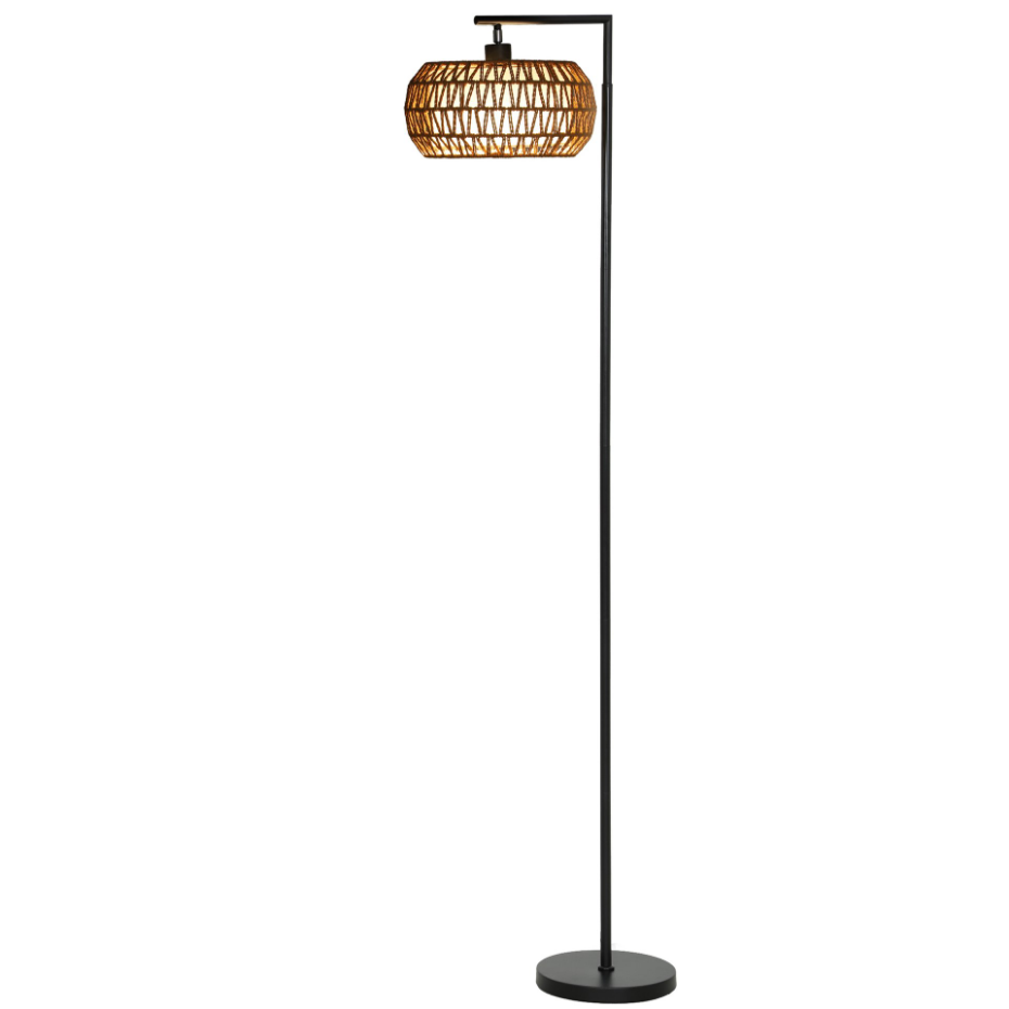 Lampadaire sur pied style bohème H.170cm métal noir tissu tressé