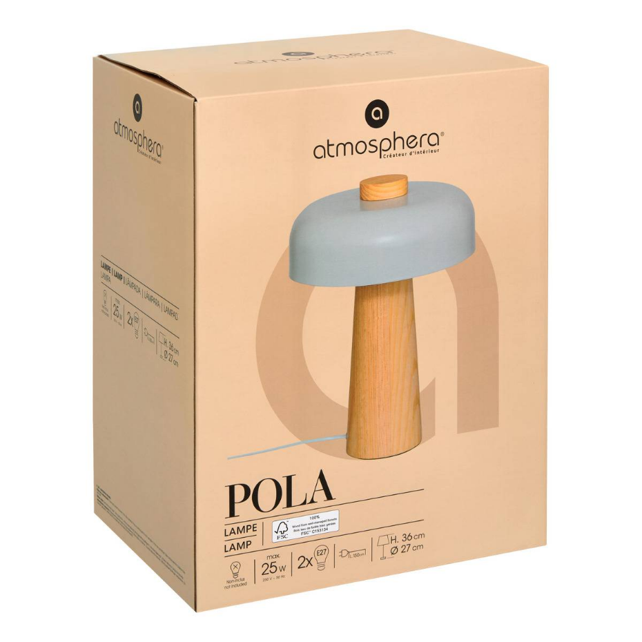 Lampe champignon bois d'hévéa POLA