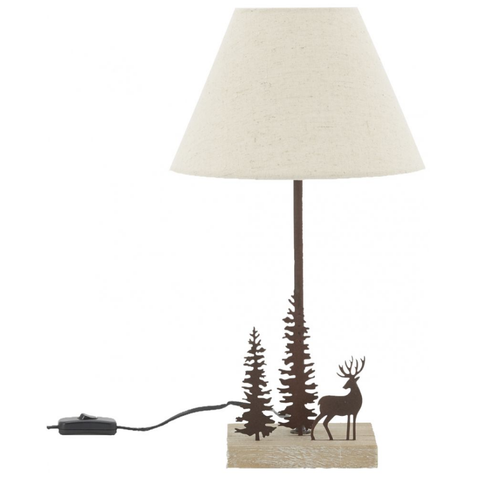 Lampe en métal et bois décor Forêt 1 cerf + 2 sapins