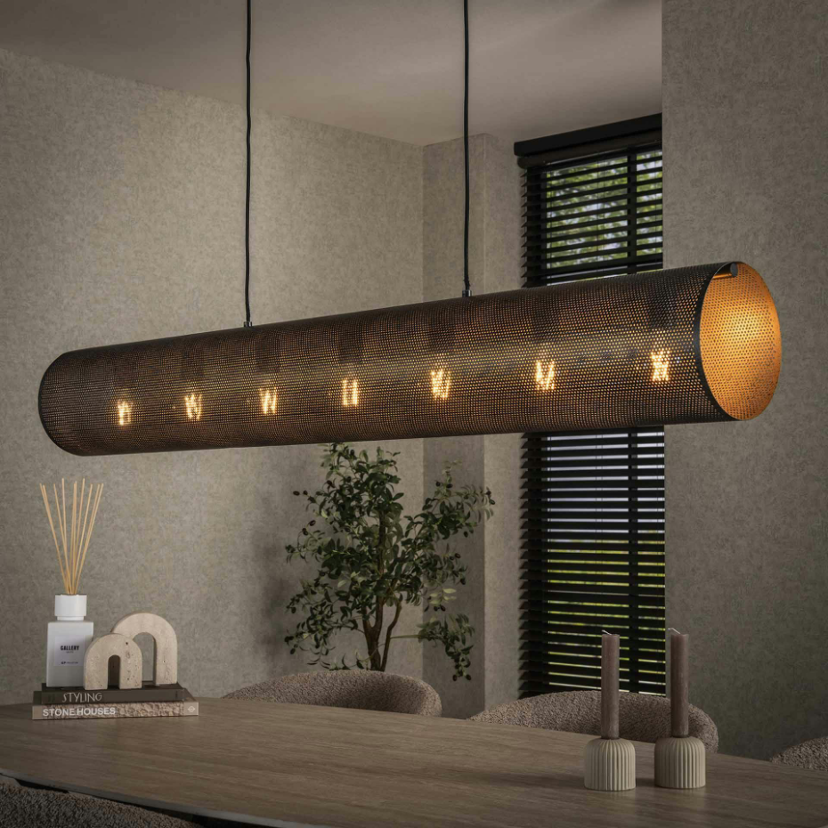 Suspension tube en métal noir perforé 7 lampes RALF