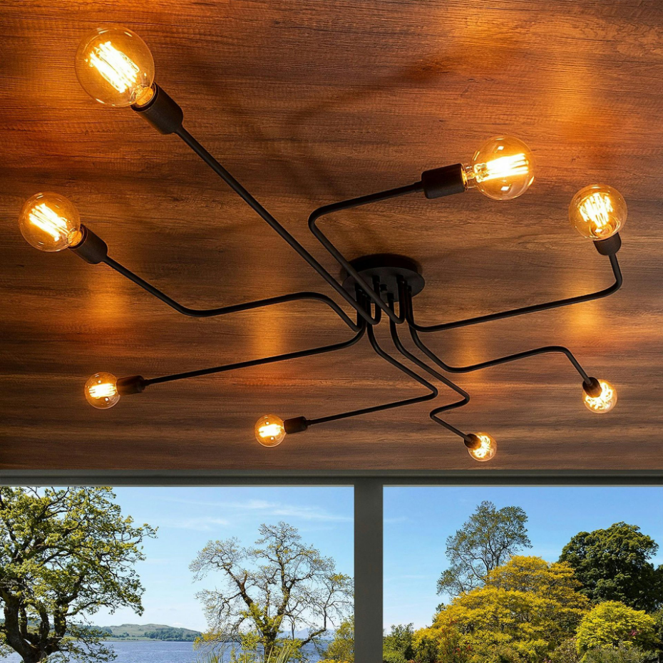 Plafonnier industriel noir – 8 lampes, design circuit MARATEA