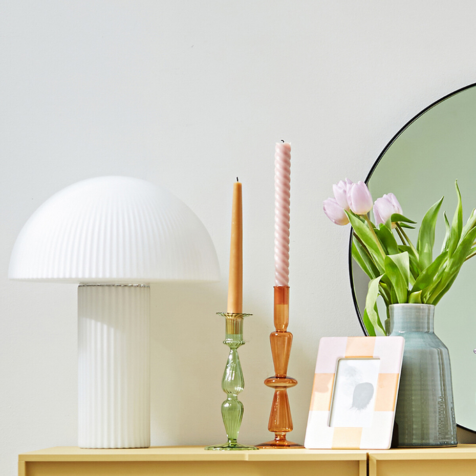 Lampe champignon verre opalin strié H41,7 cm, LOULOU