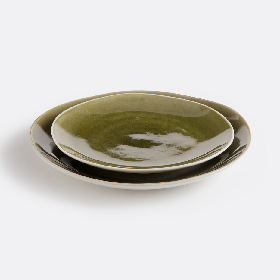 Lot 4 assiettes plates craquelées, GOGAIN