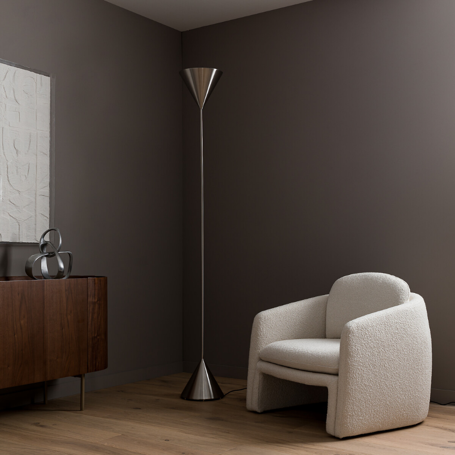 Lampadaire double cône, nickel brossé, Moke