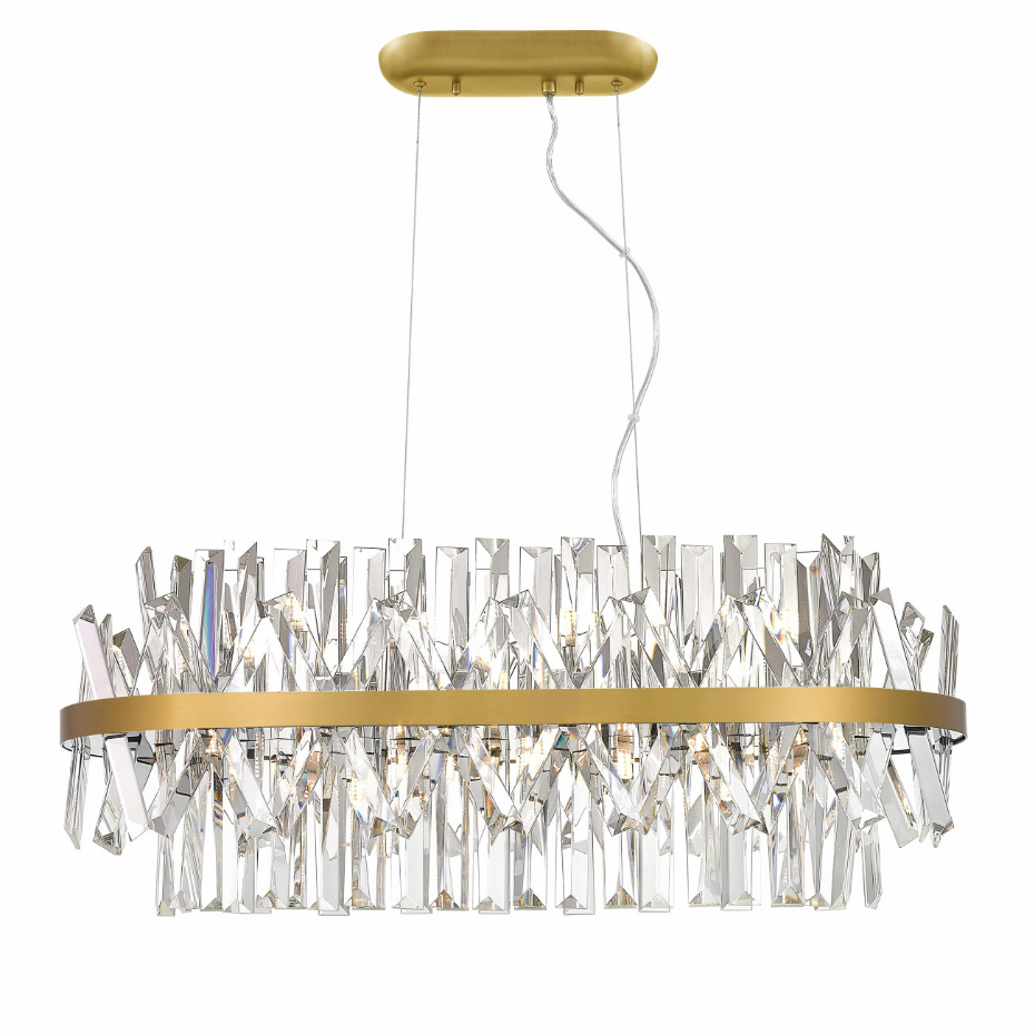 Lustre doré à pampilles en cristal - ARIELLA