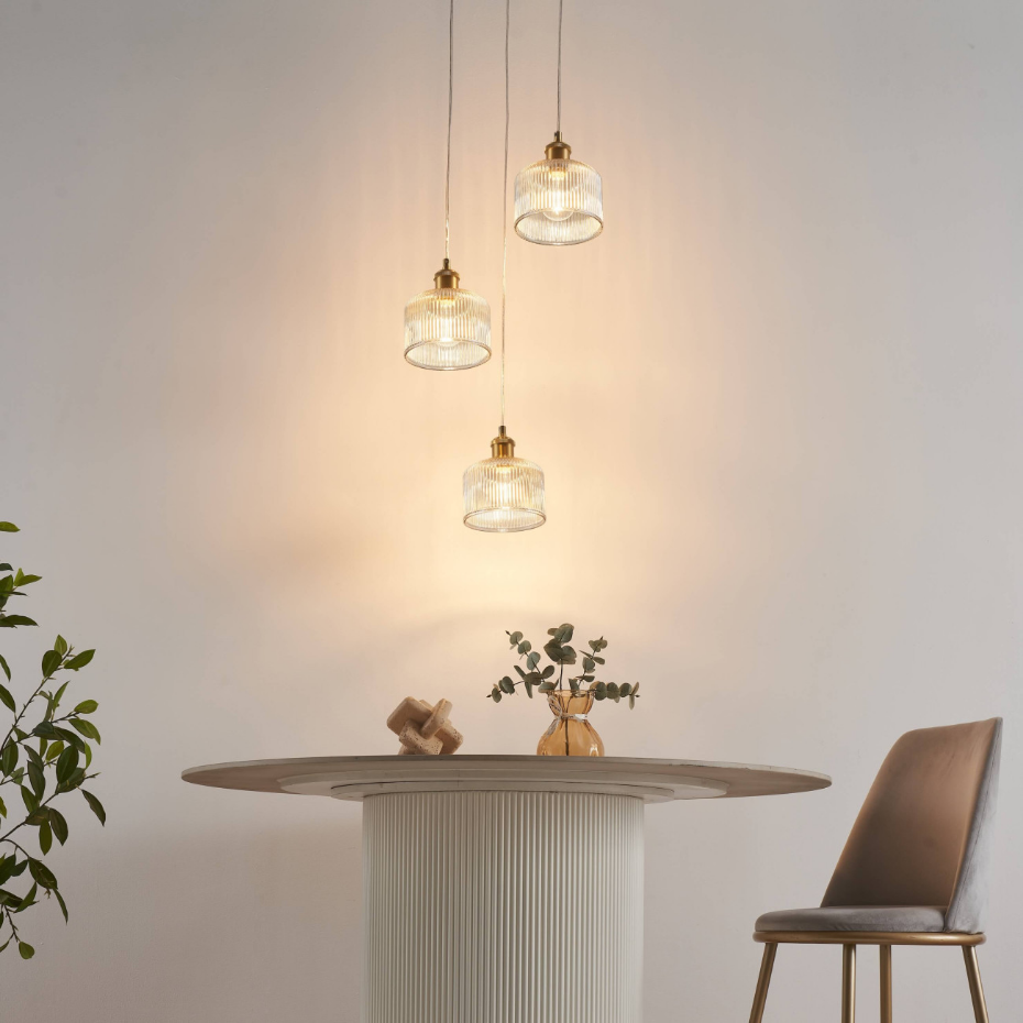 Suspension trio verre ambré rétro - AURÉLINE