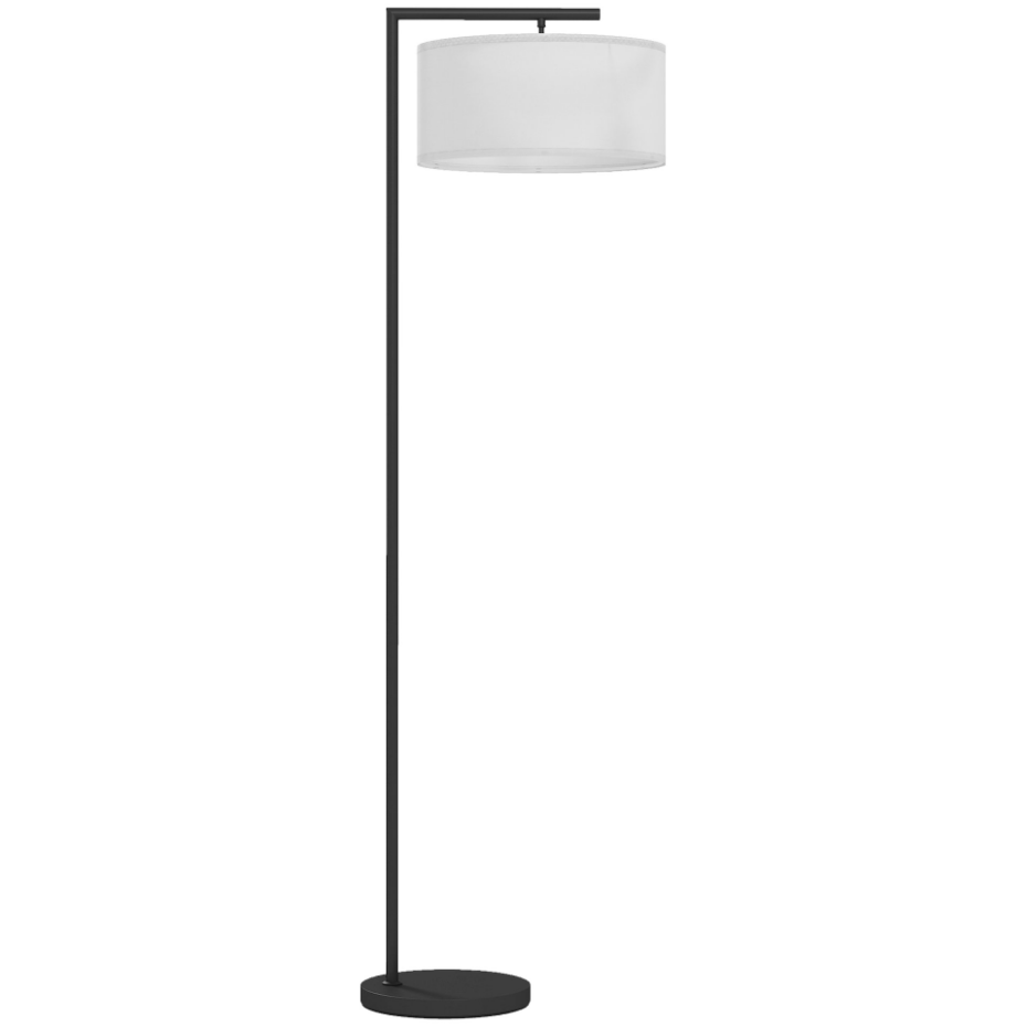 Lampadaire design H.153 cm métal noir abat-jour tambour lin blanc