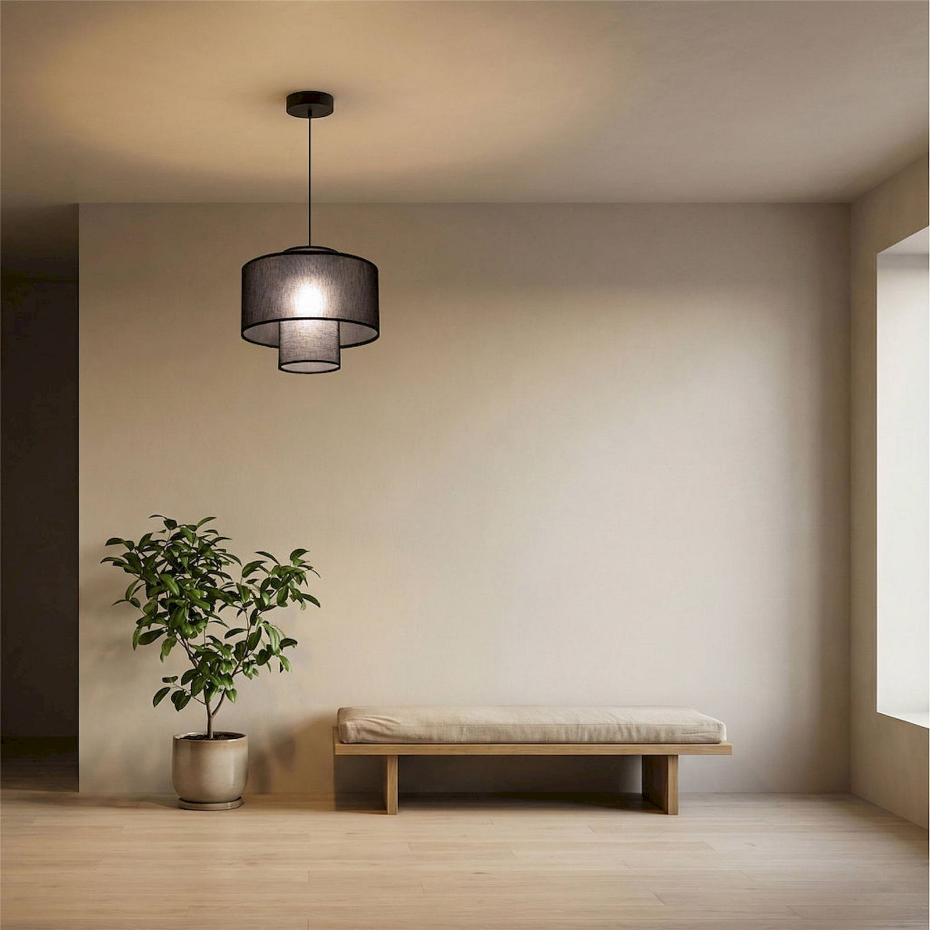 Suspension ronde en jute et lin Twin Light