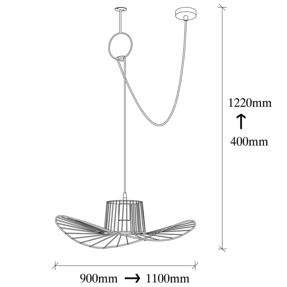 Suspension design noire filaire ondulée, avec anneau SINOP