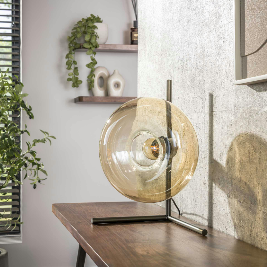 Lampe de table vintage anneau en verre ambré NIAGARA