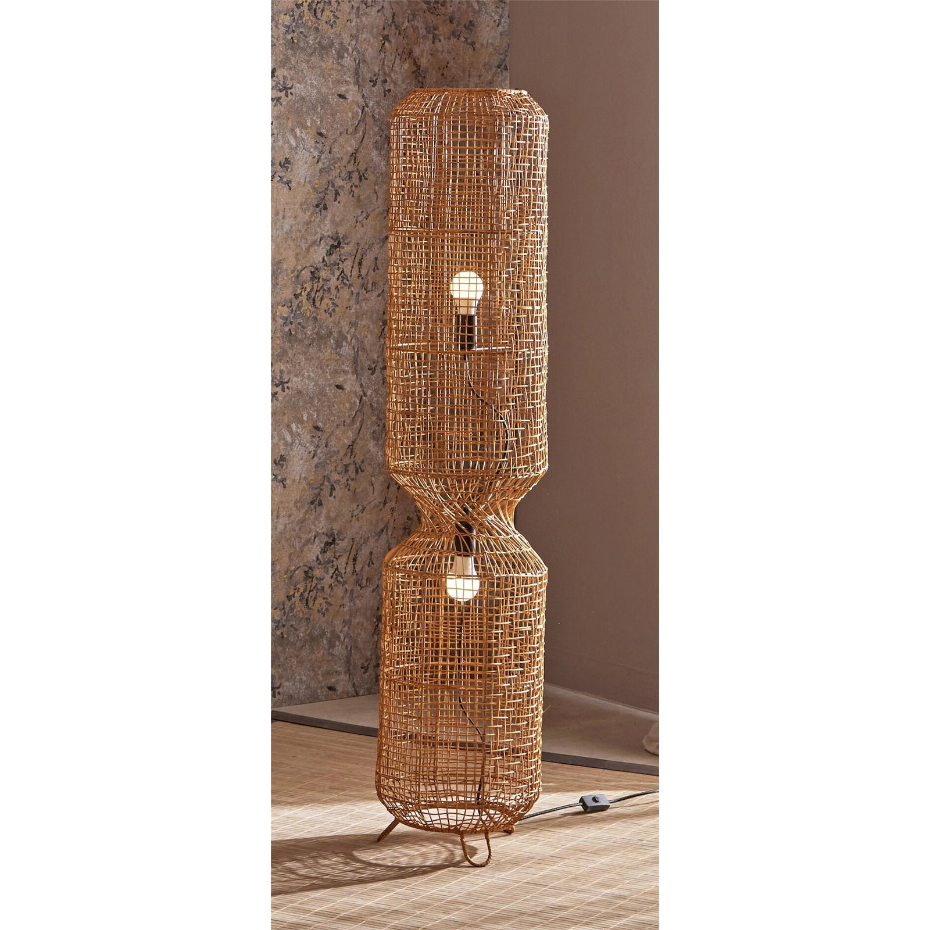 Lampadaire en rotin forme ronde