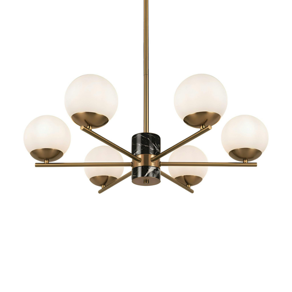 Suspension moderne – 6 globes & marbre noir DELTONA